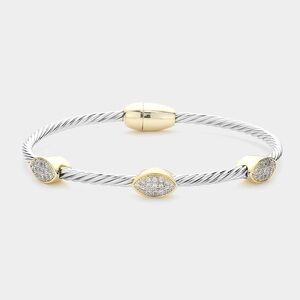 14K Gold Plated Two Tone Pave Bangle Bracelet